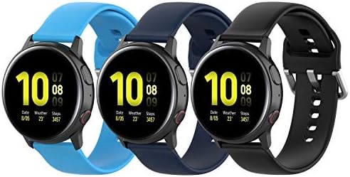 (3 Pack) Seltureone Compatible for Samsung Galaxy Watch 3 41mm Band, 20mm Solid Color Silicone Replacement Sport Watch Band for Samsung Galaxy Watch Active/ Active 2 40mm 44mm(L)- Black,Navy,Azure
