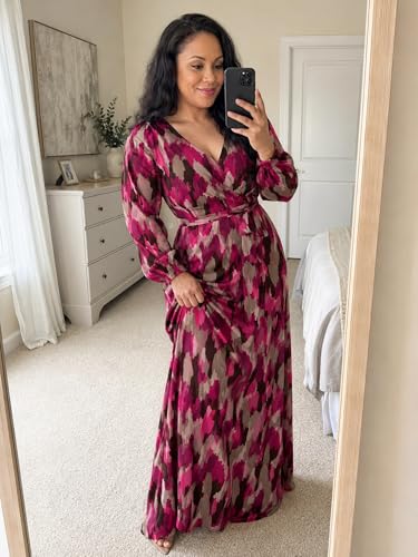 Image of PinkPatty Women's Long Sleeve Maxi Dress Plus Size Trendy Wedding Guest Dress with Pockets&Belt