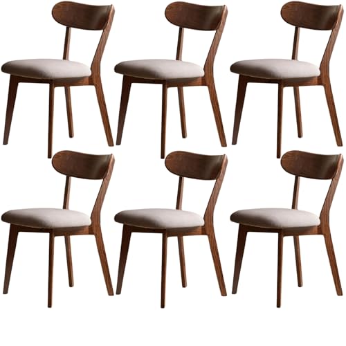 Image of 100% Solid Wood Dining Chairs,Mid Century Modern Dining Chairs with Rounded Backrest,Kitchen,Dining Room Chairs Set of 1 /2 /4 (6, Walnut Color Grey Upholstery)