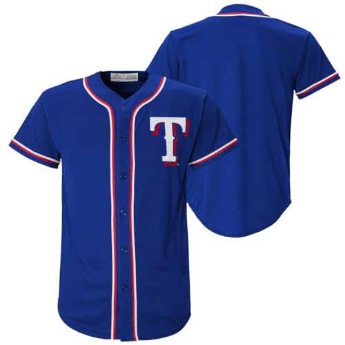 Outerstuff Texas Rangers MLB Kids Youth 4-18 Blue Team Color Home Embroidered Stitched Logo Baseball Fashion Jersey - X-Small 4/5