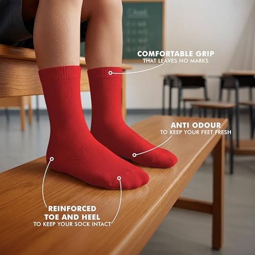 Image of Supersox Regular Length School Uniform Socks for Kids | Breathable Cotton | Anti-Odour & Moisture Absorbent | Durable Welt for All-Day Comfort | Red Colour | Pack of 5