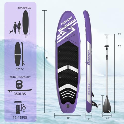 fbsport 1139 premium stand up paddle board yoga board with durable sup accessories amp carry bag  wide stance surf control non-slip deck leash paddle and pump for youth amp adult