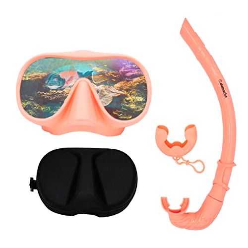 Easy to Pack HD Wide Angle Diving mask and Travel Snorkel Set, Frameless, Tempered Glass, Quality Soft Silicon, Anti-Fog, Scratch Resistant by damacho (Coral Pink)