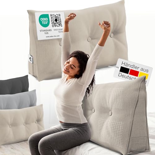 ELONEO Rückenkissen 100 cm breit, Keilkissen für Bett und Sofa...