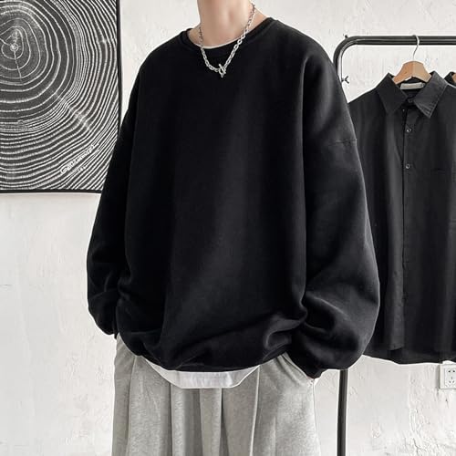 Fogcroll Moletom masculino outono inverno solto ajuste cor sólida em torno do pescoço manga longa gr