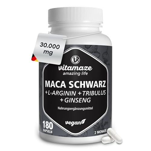 Vitamaze Maca Kapseln mit L-Arginin, Tribulus Terrestris, Ginseng, Zink & B-Vitamine, für Männer...