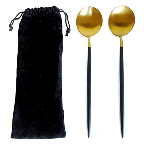 Vallenwod Salatbesteck, Goldlöffel und Gabel, Edelstahl, inkl. Baumwollbeutel zum Schutz der Titanbeschichtung, von Vallenwod Cover