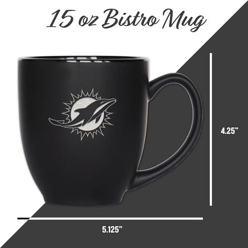 Image of Rico Industries NFL Football 15oz Personalized Laser Engraved Matte Black Ceramic Bistro Mug - For Hot or Cold Drinks