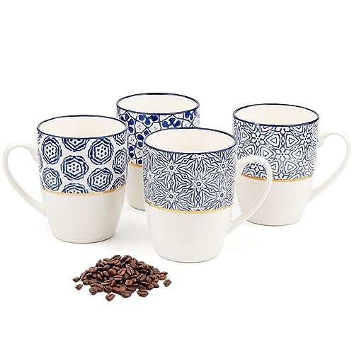 Comparison: Best Machuma Coffee Mugs 5 MACHUMA Set of 4 12.5OZ/370ML Coffee Mugs with Blue and White Patterns, Ceramic Tea Cup Set, Gift for Friends