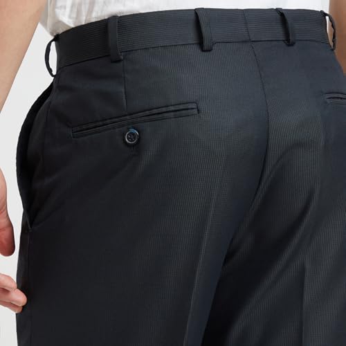 Image of Park Avenue Men's Mid Rise Regular Fit Stripe Pattern Poly Viscose Blend Flat Front Formal Trouser