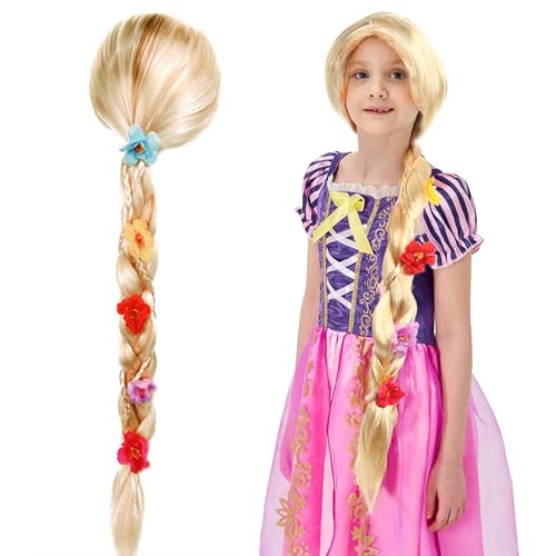 MLPKOI Rapunzel peluca para niños rubios princesa trenza, peluca para niños y niñas, extensiones de cabello, para cuentos de hadas, carnaval, niñas y niños, para carnaval, fiesta Haloween