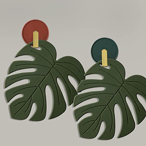 Silicone Trivet Mat Set Of 2, Monstera Hot Pot Holder Hot Pads For Table And Countertop, Soft Rubber Multi-Use Trivets For Pots & Hot Dish, Non Slip Coasters (Large, Monstera) #TOP6