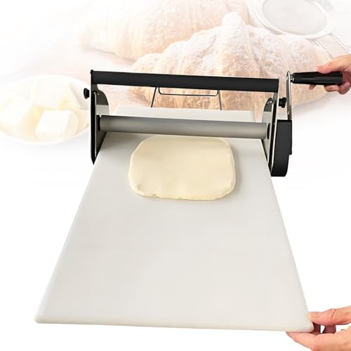 Máquina de prensa manual de masa de acero inoxidable de grado comercial, control de grosor de doble agujero para preparación de masa de galletas sin esfuerzo, tortilla, etc