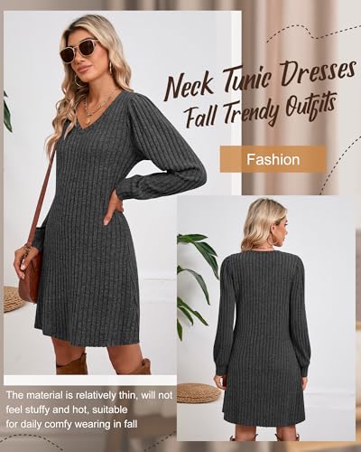 Ficerd Women's Knit Long Sleeve Sweater Dress Casual V Neck Tunic Dresses Fall Trendy Outfits2