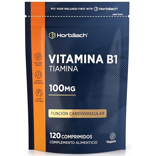 Vitamina B1 Tiamina 100mg | 120 Pastillas Veganas | Thiamine | Suplemento para la salud del corazón | by Horbaach