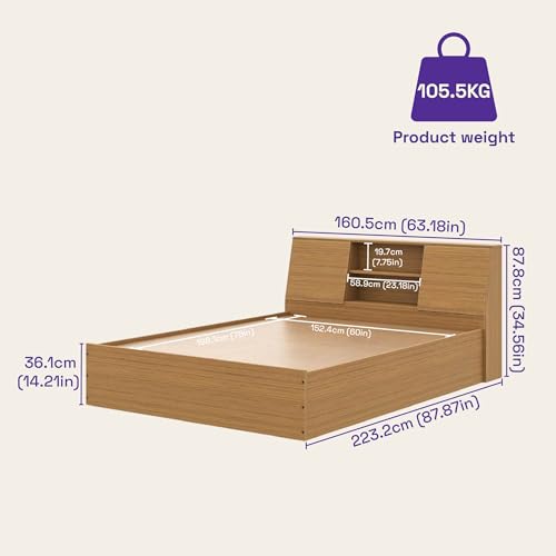 Image of Wakefit Bed | 1 Yr Warranty | Bed Queen Size, Comes with Storage Box, Noise Free, Density: 680-750 kg /m, Termite & Borer Resistant, Fits Mattresses Up to 8 Inches (Orion 78 x 60 - Urban Teak)