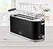 Produktbild 4-Scheiben Langschlitztoaster mit Brötchenaufsatz in schwarz mit 6 Bräunungsstufen, Auftau & Aufwärm Funktion, Herausnehmbar Krümelfach 1200-1400 Watt Toaster