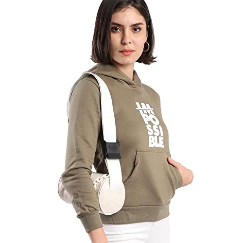 Image of PINACOLADA Women's Cotton Solid Printed Sweatshirt with Hoodie, Regular Fit for Casual Wear Full Sleeve Sweatshirt Crafted with Comfort Fit and High-Performance for Everyday Wear