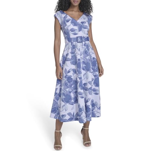 Image of Calvin Klein Women's Sleeveless V-Neck Belted A-Line Midi Dress