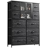 EnHomee Dresser for Bedroom with Mesh Door Black Dressers & Chests of Drawers Dresser with 10 Fabric Drawers, Metal Frame, Wood Top, Entryway, 48.1' Hx38 Wx11.81 D