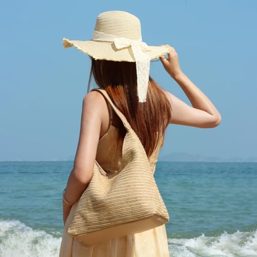 Bolso Tote tejido de paja para mujer miniatura 2