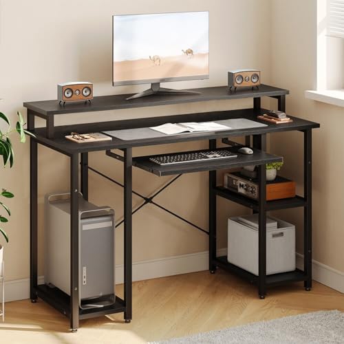 Image of Un-Desk Nova Computer Table for Home Office /Study Table with 3 Shelf Workstation Desk for Desktop Pc Laptop and Gaming with Keyboard Tray Reversible Shelf Left and Right 120 CM Charcoal Black