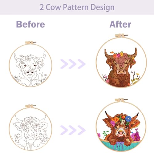 Image of Offizon 2 PCS Embroidery Kit for Beginners Stamped Cos Pattern | Cross Stitch DIY Craft Set, Hoop Included, Animal Embroidery Accessories, Stitching Sewing Kit Gift for Adults