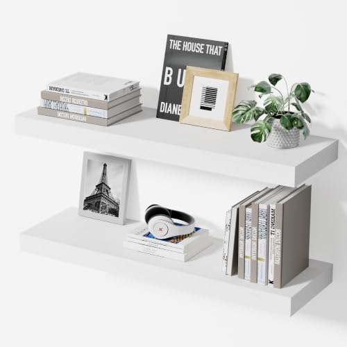 Modcraft White Floating Shelves for Wall, 24in, Set of 2, Bedroom Storage