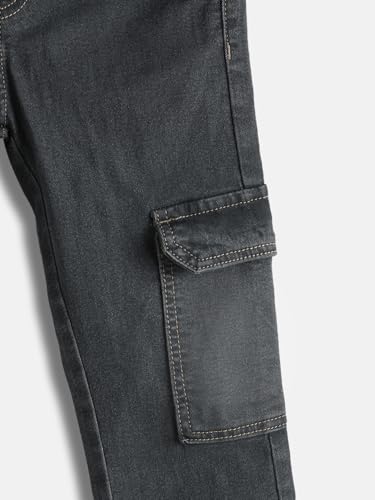 Image of Urbano Juniors Boy's Slim Fit Washed Denim Cargo Jeans with 6 Pockets Stretchable