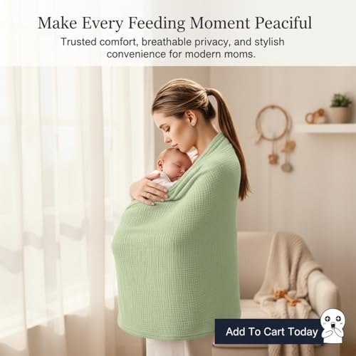 Image of Nursing Cover for Baby Breastfeeding - Breathable 100% Cotton Nursing Apron with Rigid Hoop, Privacy Cover, Lightweight Car Seat Canopy & Multi-Use Baby Essentials -Multi Color (Taupe /Khaki)