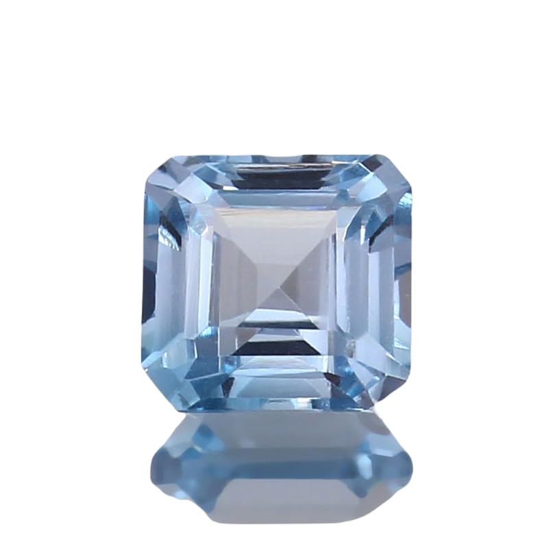 Aigue-marine taillée 8x8 mm Asscher sans défaut pour sertissage bague