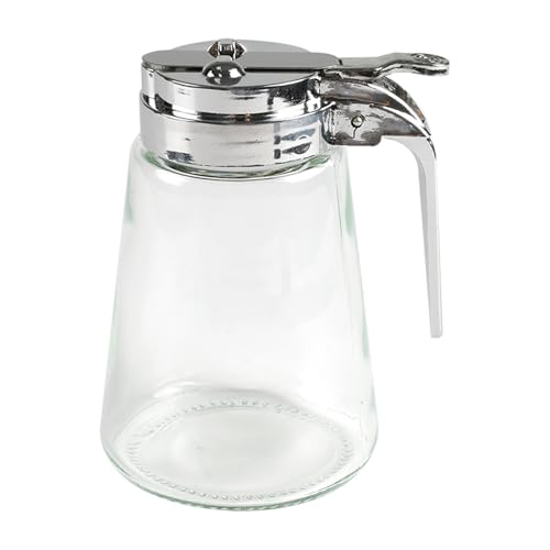 Gzsekken Honey Dispenser No Drip Glass Syrup Dispenser with Lid 200 ml Pouring Honey Jar Glass Coffee Station Accessories for Coffee Bar Salad Cooking