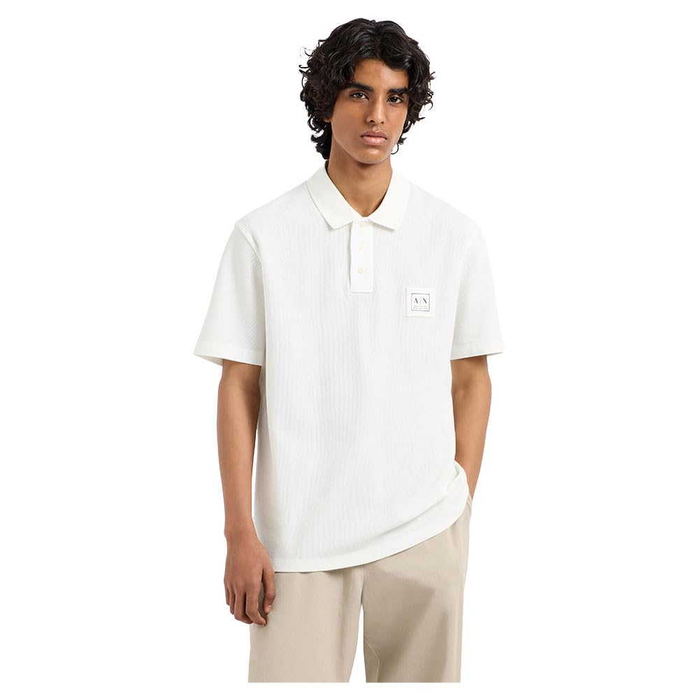 Armani Exchange Polo de algodón piqué para Hombre con Logotipo de edición Azul Limitada, Blanco Crudo, XL