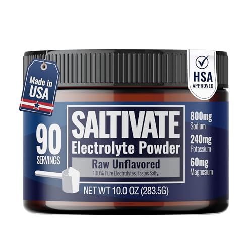 Raw Unflavored Electrolytes | HSA FSA | High Sodium, Potassium, Magnesium | No Sugar, Stevia, Citric Acid or Maltodextrin | Bulk Raw Electrolyte Powder| Made in USA | Makes 90 Servings of 32 Fl Oz