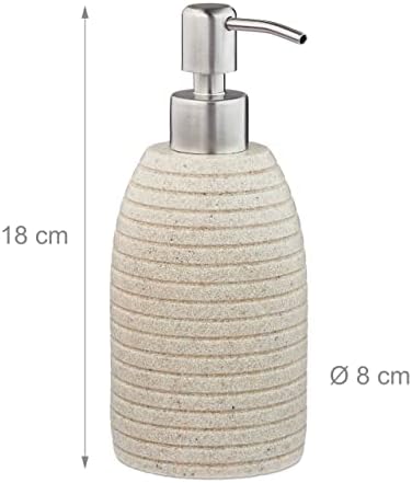 Relaxdays Dozownik mydła, 300 ml, do wielokrotnego napełniania, łazienki, WC, kuchni, dozownik mydła w płynie, żywica poliestrowa, pompa ze stali nierdzewnej, beżowy