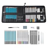 QINGYIWL 40-teiliges Zeichenset, Skizzierstifte Set mit Kohlestiften,Buntstiften und Radiergummi,...