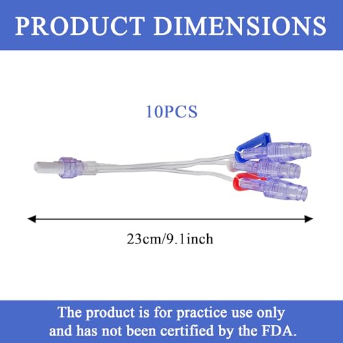 V Extension Set with Luer Lock, 10 Pack Disposable Veterinary Training Tubing & Practice Connectors, Clear PVC Lines for Laboratory Specimen Collection and Medical Education
