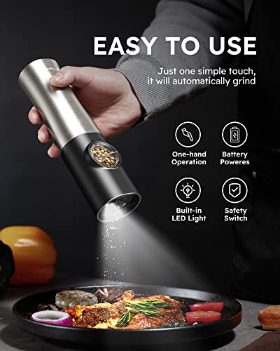 Forlim Electric Salt And Pepper Grinder Set Battery Operated One Handed Operation Salt And Pepper Shaker With Metal Stand, Automatic Pepper Mill With Led Light, Adjustable Grinder-Pack Of 2 #TOP1