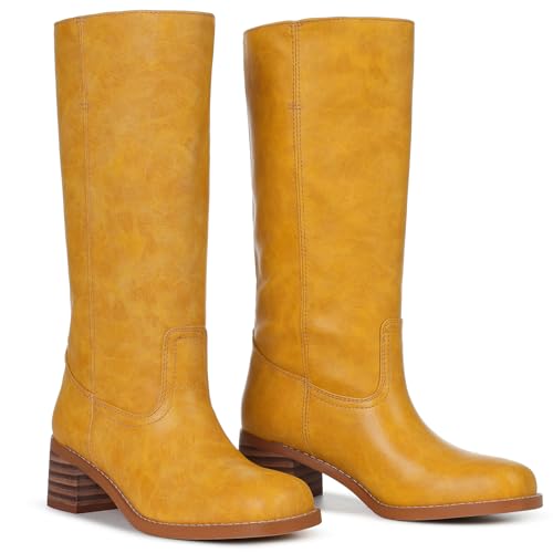 Image of Women's Knee High Boots, Comfortable Square Toe Faux Leather Boot Fashion Long Tall Boots for Riding Chunky High Heeled Dress /Casual Boot