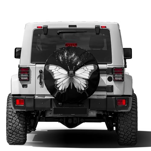 Image of Delerain Spare Tire Cover with Backup Camera Hole White Black Butterfly Wheel Covers Waterproof Dust-Proof UV Sun Universal Fit for Trailer RV SUV Truck (18 Inch for Diameter 32 inch-34 inch)