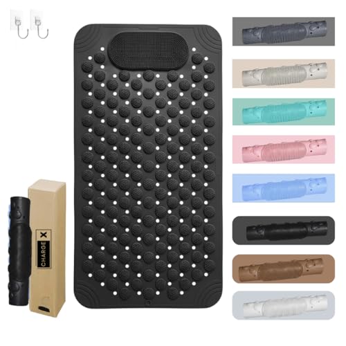 Image of Charge -X Anti Slip Bath Mat with Foot Scrubber for Bathroom | 2-in-1 Silicone Shower Mat with Suction Cups & Drainage Holes | Deep Cleaning Foot Scrubber Massage Mat (70 x 35 cm) Black