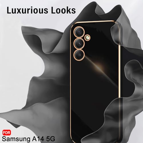Image of TheGiftKart Luxurious Golden-Plated Back Cover Case for Samsung Galaxy A14 4G / A14 5G | Raised Lips for Camera & Screen Protection | Shockproof Design | Back Cover Case for Samsung A14 (TPU, Black)