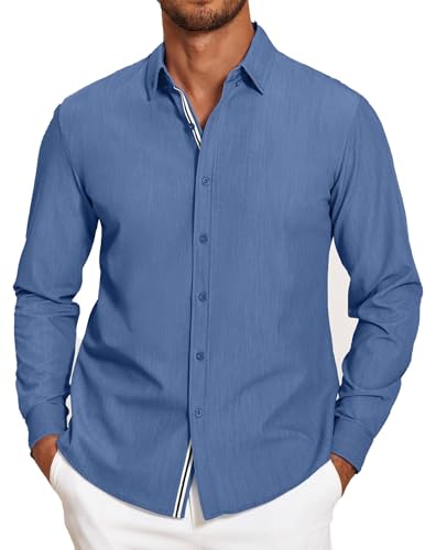 Chemise en denim bleu marine COOFANDY confectionnée en toile stretch supérieure
