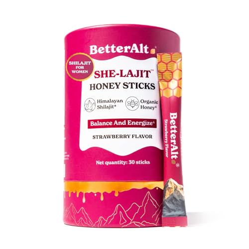 Image of BetterAlt SHE-Lajit Strawberry Honeysticks|Shilajit for Women with Shatavari & Saffron for hormonal Balance & Energy Boost|Tasty sticks with Goodness of Pure Himalayan Shilajit|30 Sticks