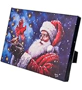 Santa Cardinal Light Up Small Wall Art Canvas Pictures, Fiber Optic Lights Run by Batteries, Read...