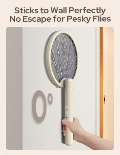 Image of CostarMatter Mosquito Killer Racket, Foldable Bat with UV Light, 3400V, 2 in 1 Auto Mosquito Killer, Racket for Mosquitoes, Electric Fly Swatter with Lithium-ion Battery, Beige