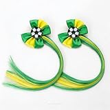 World Cup 2026 Soccer Hair Bow Clip in Hair Extensions, 2 Pack Green Yellow Green Straight Hair Pieces 15.7 Inch, World Cup Hair Accessories for Women Game Day Party