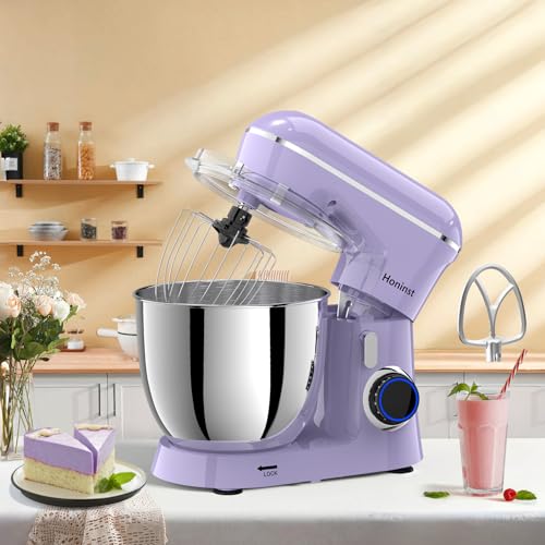 Image of Honinst Stand Mixer, 6.5QT 10-Speed Tilt-Head Electric Stand Mixer, 3-In-1 Kitchen Mixer with Bowl, Dough Hook, Whisk and Beater, Food Mixer for Baking, Cake and Most Home Cooks, Purple