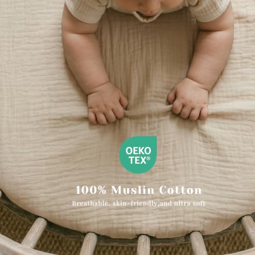 Image of Baby Muslin Bassinet Sheets 3 Pack for Boys & Girls, Soft Breathable Cotton Bassinet Mattress Cover, Universal Fit for Hourglass, Oval, and Rectangle Mattress (Woodland Sage)