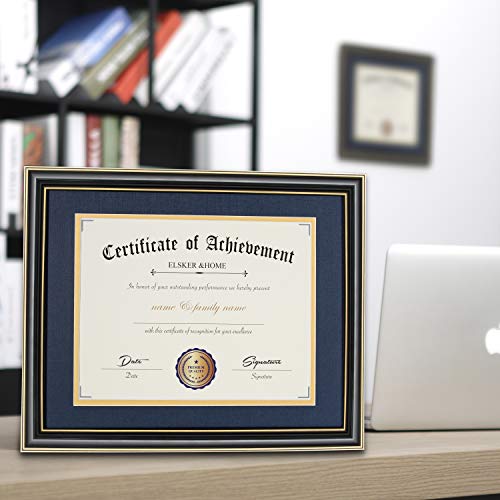 Image of ELSKER&HOME 8.5x11 Diploma Frame with Navy Mat,Real Black Wood